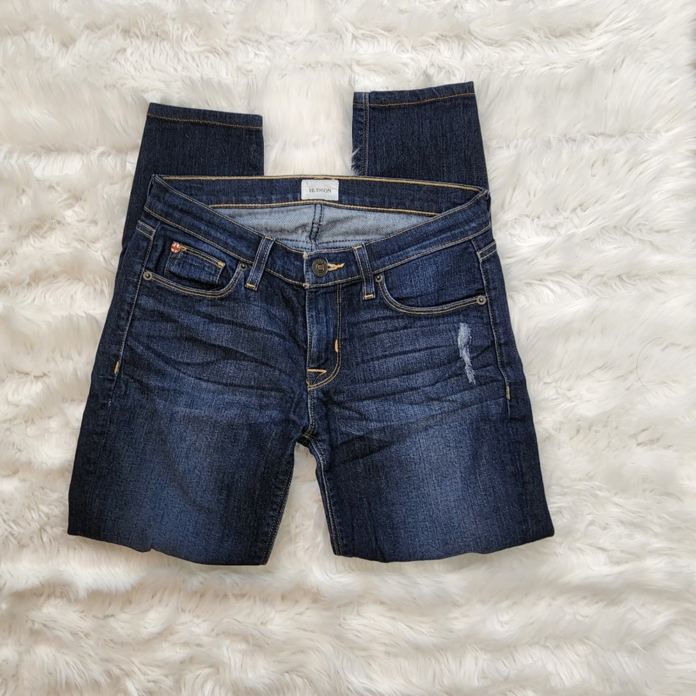 HUDSON WOMEN'S JEANS SIZE 26 SKINNY FIT FACTORY DISTRESSED